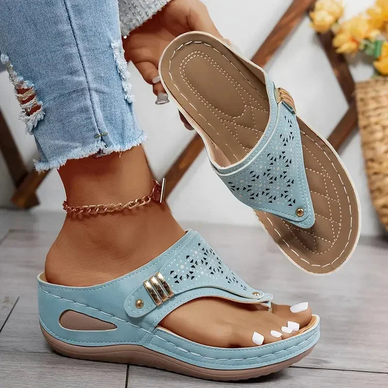 Women’s orthopaedic Comfort Wedge Sandals – Casual Toe Ring Slip-On Slippers for Everyday & Summer Wear