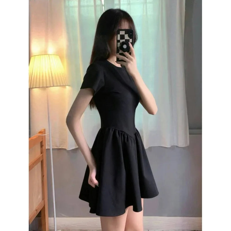 Black A Line Mini Dress | Minimalist Short Sleeve Dress