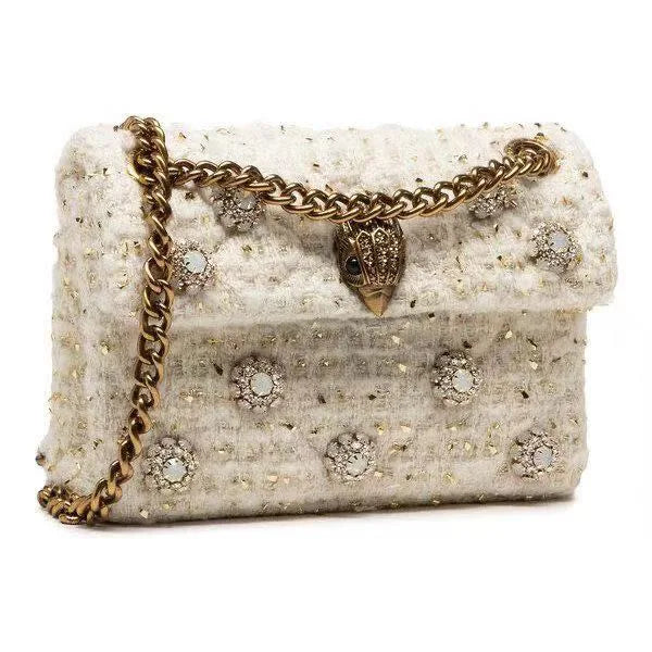 Luxury Tweed Crossbody Bag for Women | Elegant Pearl Embellished Chain Shoulder Bag | Designer Style Evening Party Handbag