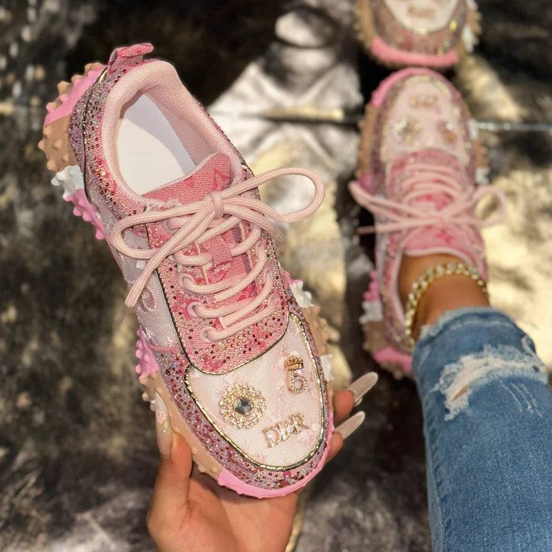 Women’s Rhinestone orthopaedic Platform Sneakers – Luxury Chunky Casual Shoes for Fashion, Travel & Streetwear