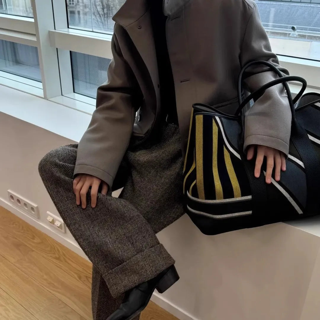 Designer Striped Tote Bag for Women | Large Capacity Shoulder Handbag | Fashion Travel Shopper Bag | Casual Everyday Tote Purse