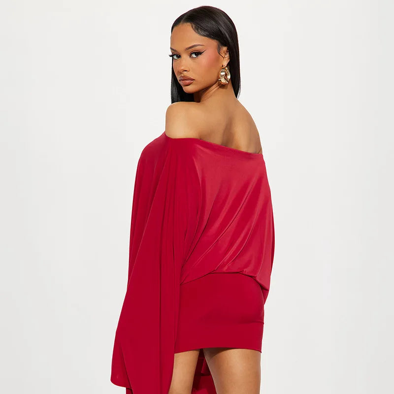 Women’s Batwing Mini Dress | Off Shoulder Bodycon Cocktail Dress with Cape Sleeves for Parties, Vacation & Evening Wear