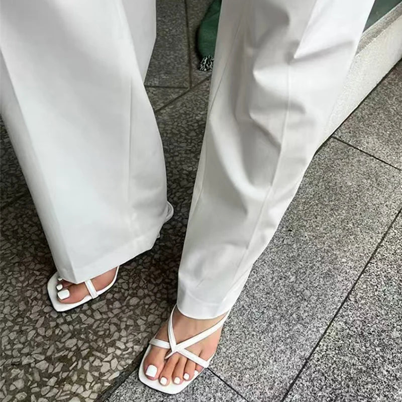 Women’s Minimal Thong Heel Sandals – Elegant Square Toe Slip-On Heels for Party & Everyday Chic Wear