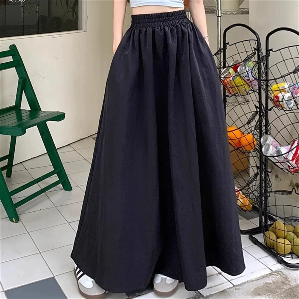 Women High Waist Flowy Maxi Skirt Minimalist A Line Long Skirt