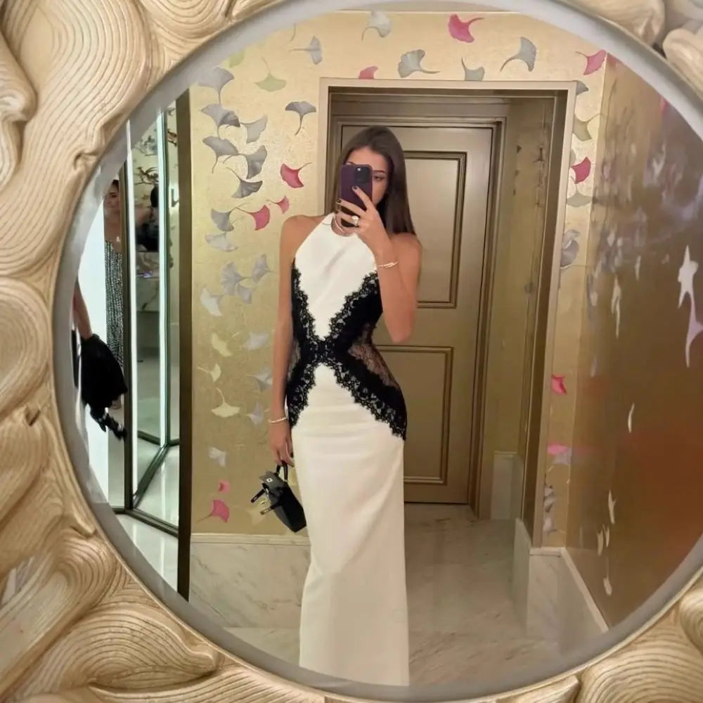 Lace Bodycon Maxi Dress Women | Halter Neck Elegant Evening Party Dress