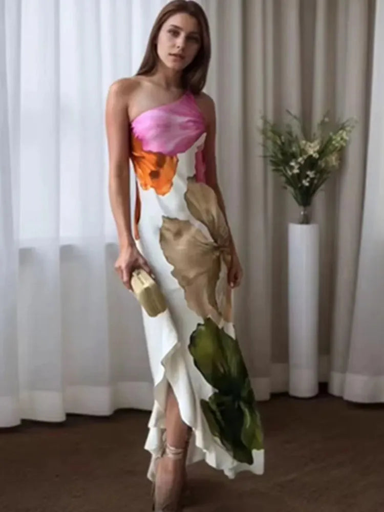 Floral One Shoulder Midi Dress Women | Bodycon Elegant Occasion Dress