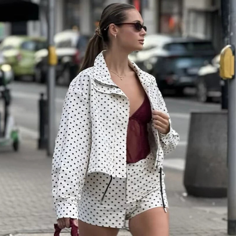 Polka Dot Puffer Jacket | Oversized Quilted Zip Up Coat
