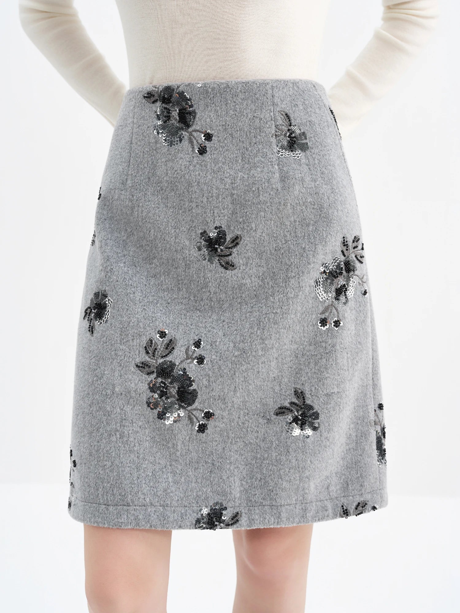 Women Floral Sequin Mini Skirt High Waist Elegant A Line Party Skirt