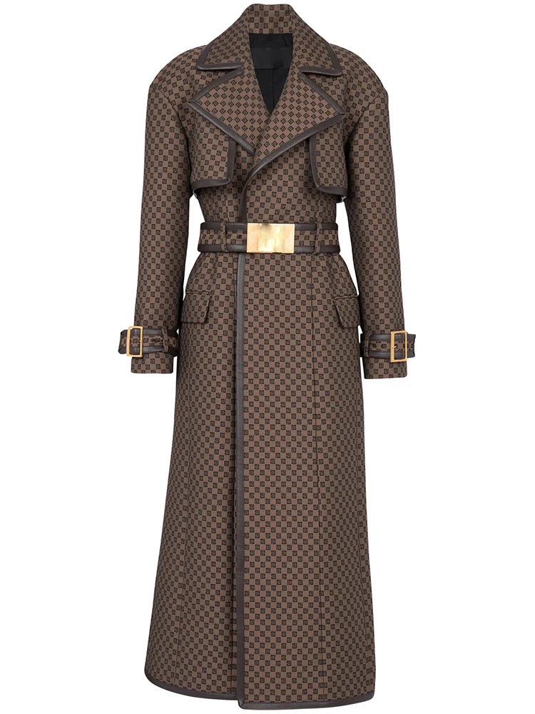 Women’s Luxury Patterned Trench Coat | Elegant Belted Long Overcoat