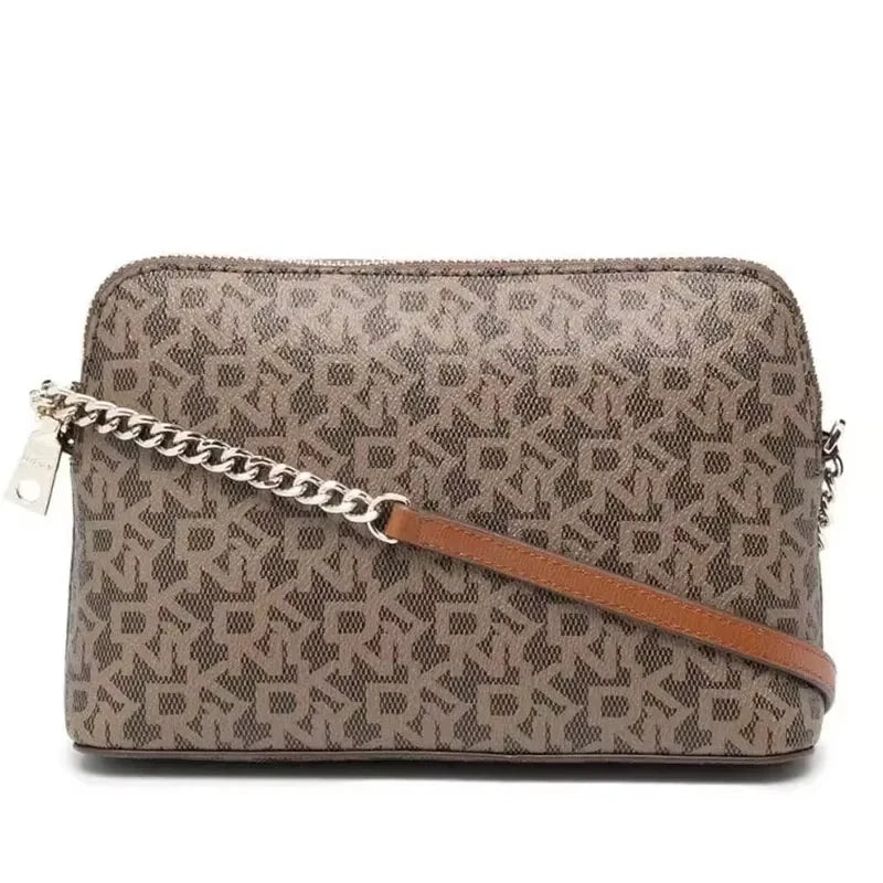 Beige Monogram Crossbody Bag for Women | Chain Strap Designer Style Shoulder Purse | Elegant Mini Messenger Handbag