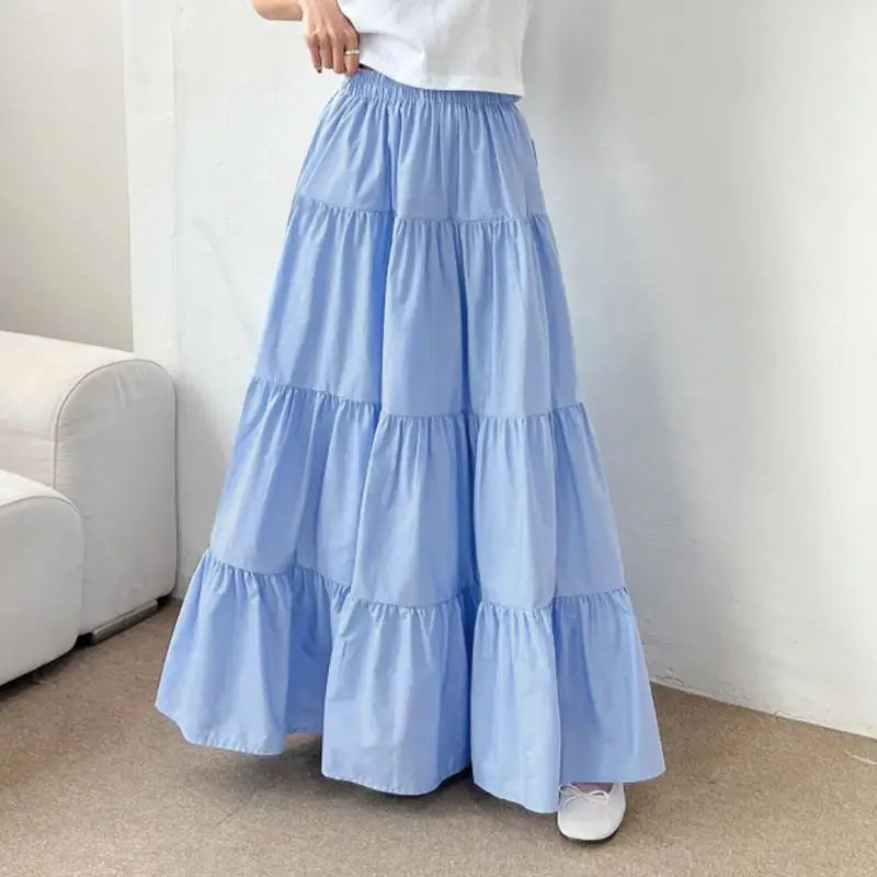 Women High Waist Tiered Maxi Skirt Flowy Boho A Line Long Skirt