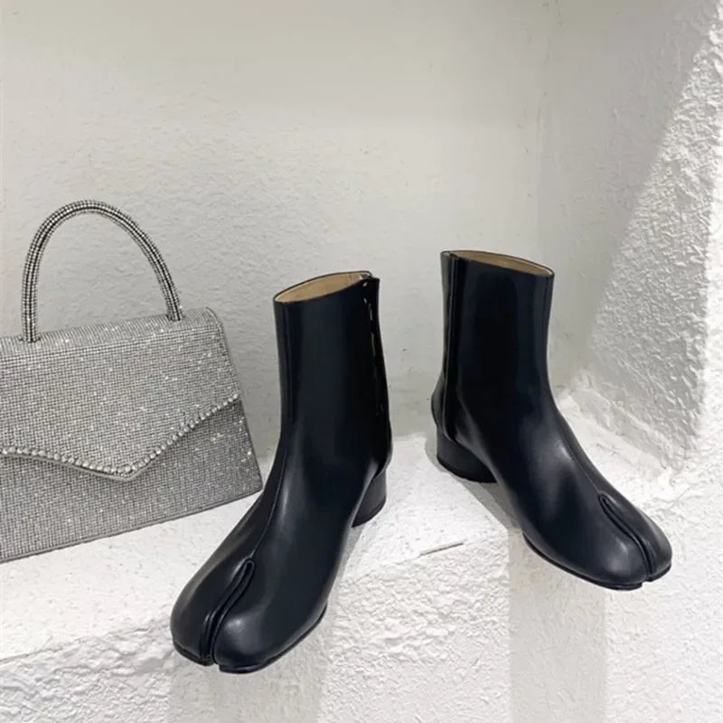 Women’s Minimal Mid-Calf Boots – Soft Leather Style Casual Boots for Everyday & Streetwear Fashion