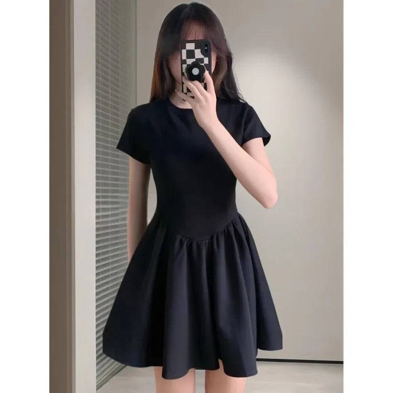 Black A Line Mini Dress | Minimalist Short Sleeve Dress