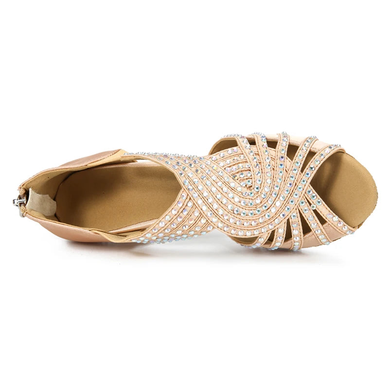 Women’s Rhinestone Dance Heels – Elegant Open Toe Party Sandals for Ballroom, Evening & Occasion Wear