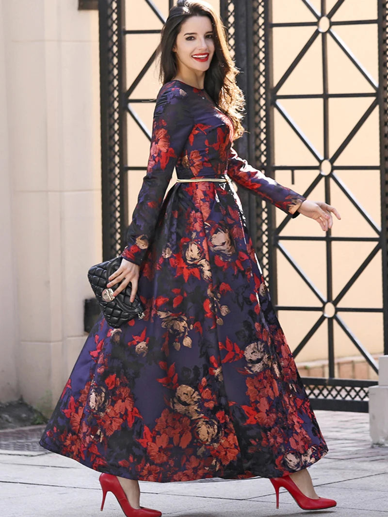 Floral A Line Midi Dress Women | Long Sleeve Elegant Party Occasion Dress