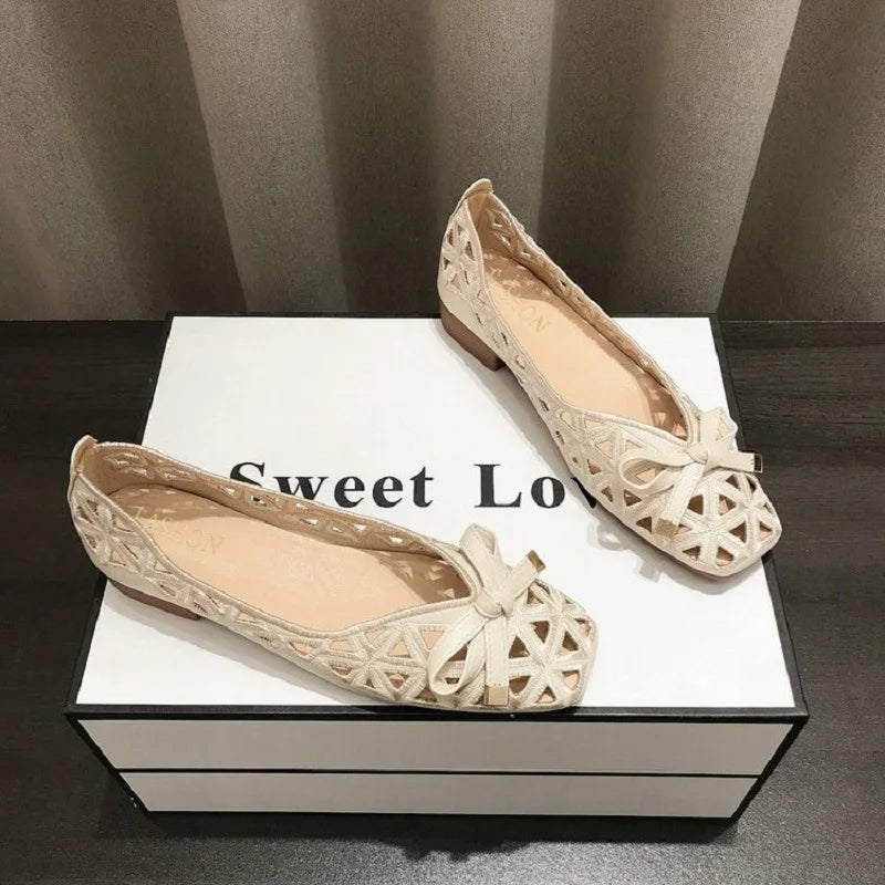 Women’s Cutout Ballet Flats – Breathable Bow Slip-On Shoes for Casual, Office & Everyday Wear