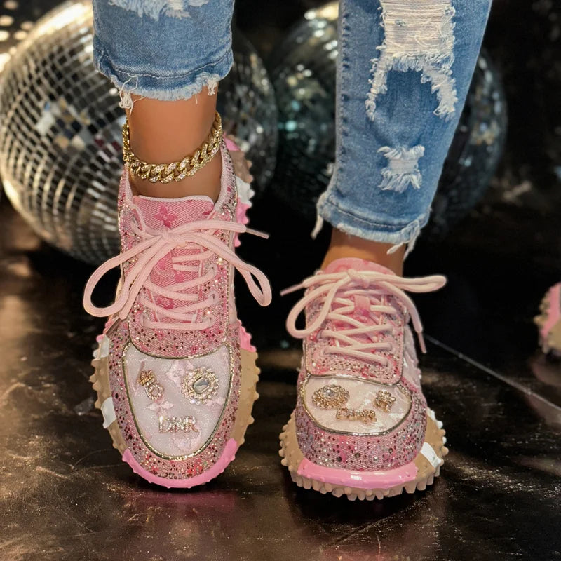 Women’s Rhinestone orthopaedic Platform Sneakers – Luxury Chunky Casual Shoes for Fashion, Travel & Streetwear