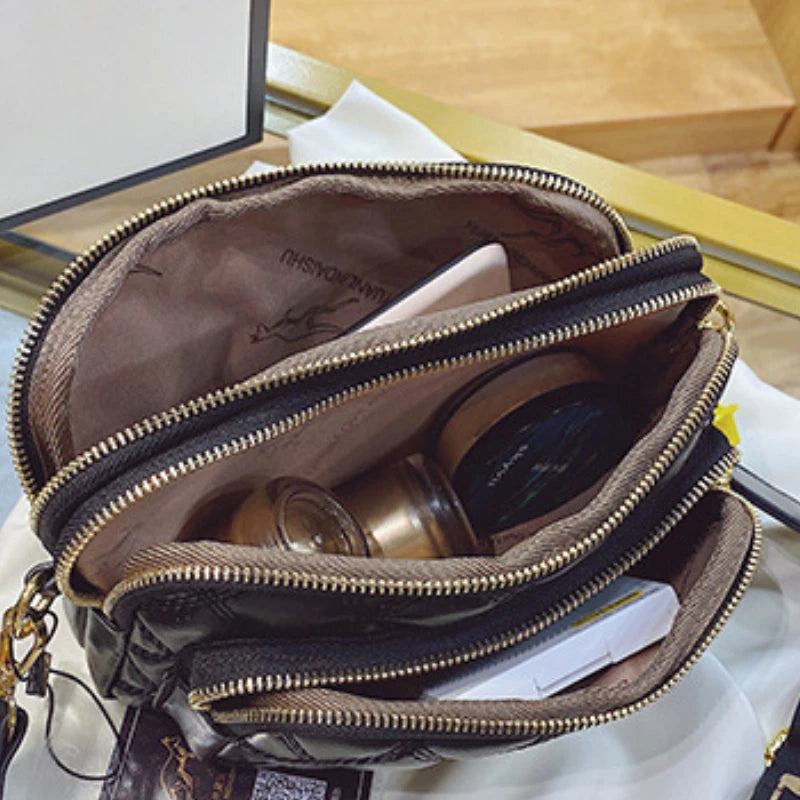 Quilted Crossbody Bag for Women | Double Zip Shoulder Purse | Luxury Mini Messenger Handbag