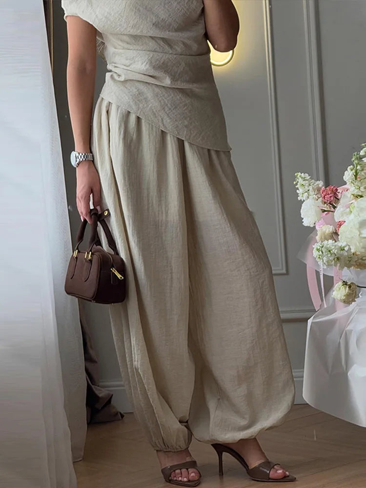 Women's Off Shoulder Draped Top & Wide Leg Trousers Co-Ord Set | Elegant Resort Two Piece Outfit
