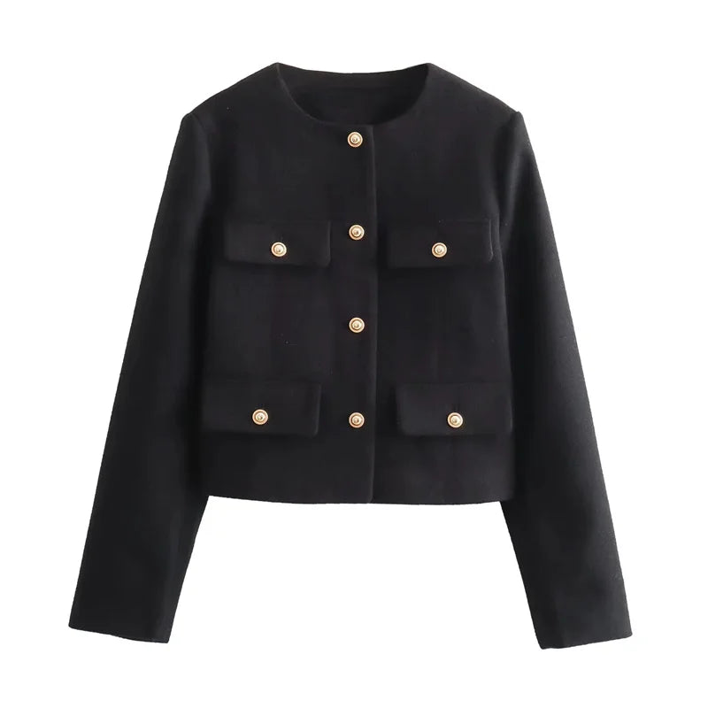 Women’s Elegant Cropped Blazer Jacket | Minimalist Button-Up Office Coat