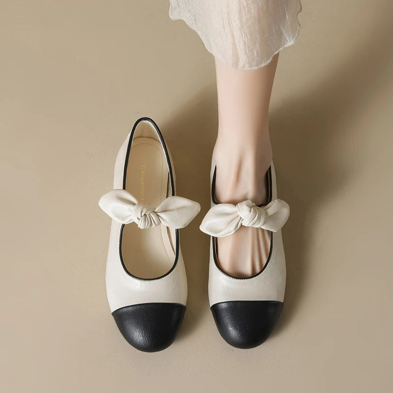 Women’s Bow Mary Jane Ballet Flats – Round Toe Slip-On Shoes for Casual, Office & Everyday Wear