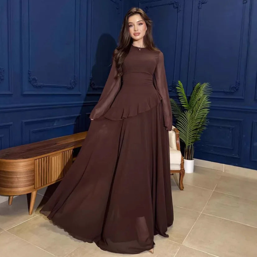 Long Sleeve Maxi Dress Women | Ruffle A Line Elegant Evening Dress