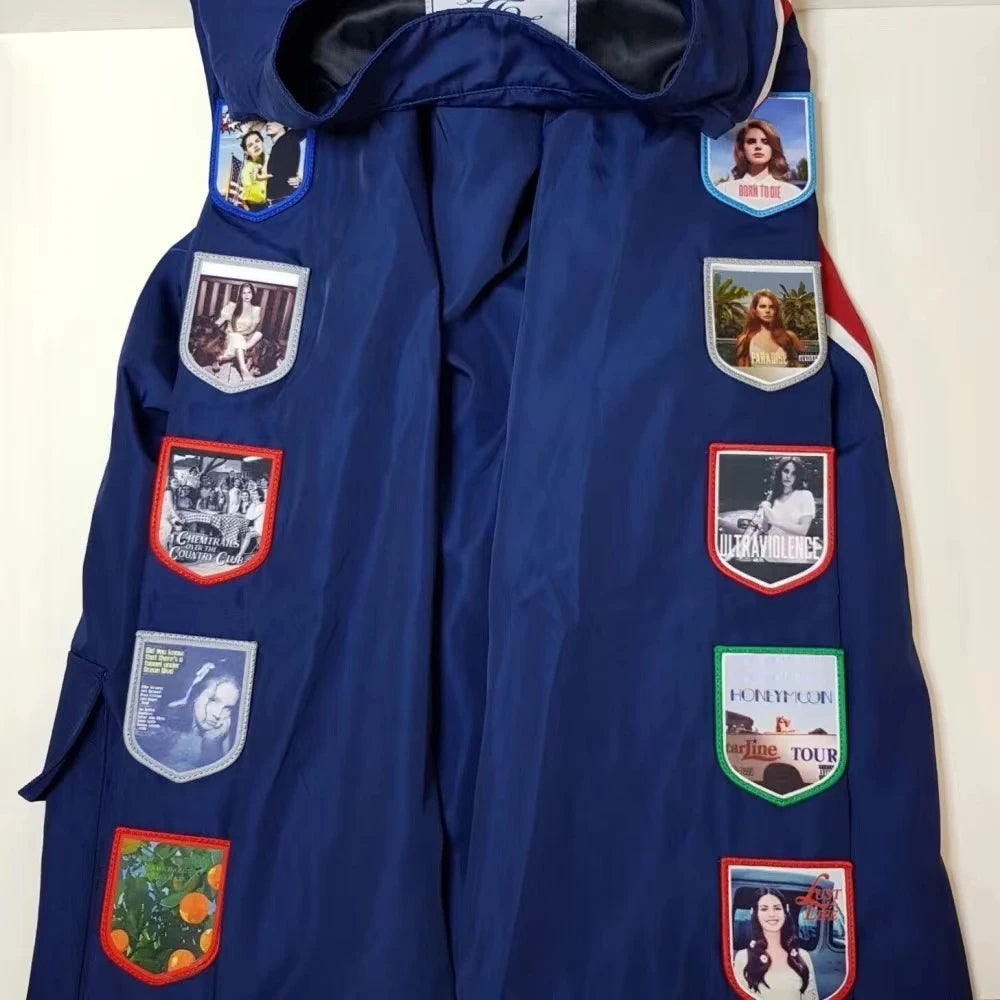 Women’s Vintage Patchwork Racing Jacket | Oversized Blue Motorsport Zip Up Streetwear Windbreaker
