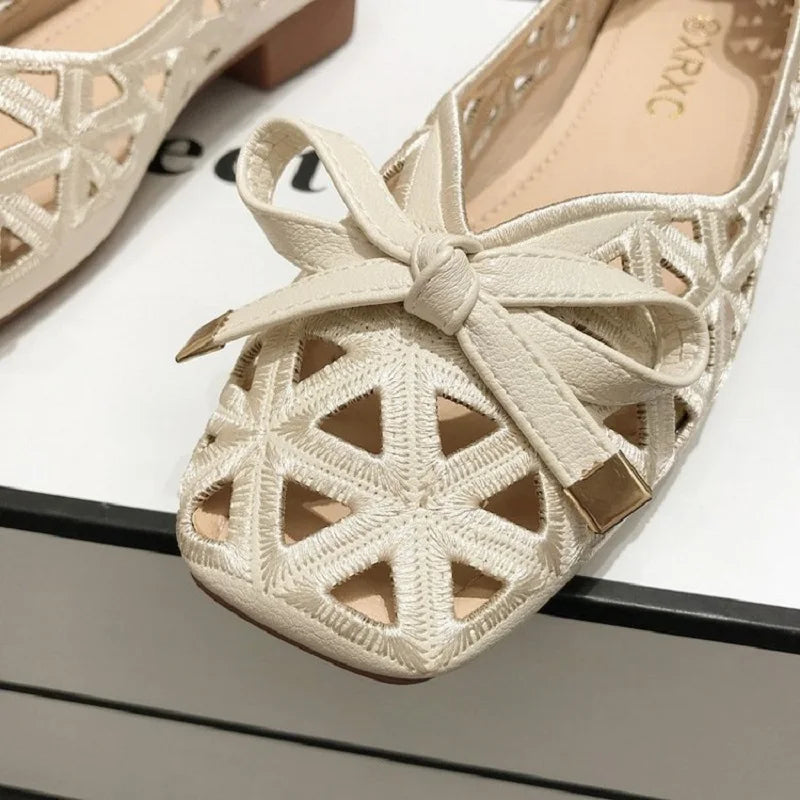 Women’s Cutout Ballet Flats – Breathable Bow Slip-On Shoes for Casual, Office & Everyday Wear