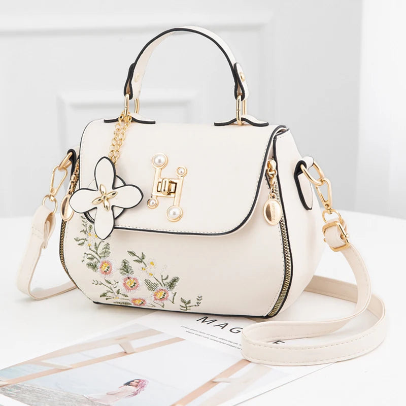 Floral Crossbody Handbag for Women | Elegant Top Handle Shoulder Bag | Cute Embroidered Purse | Fashion Everyday Satchel