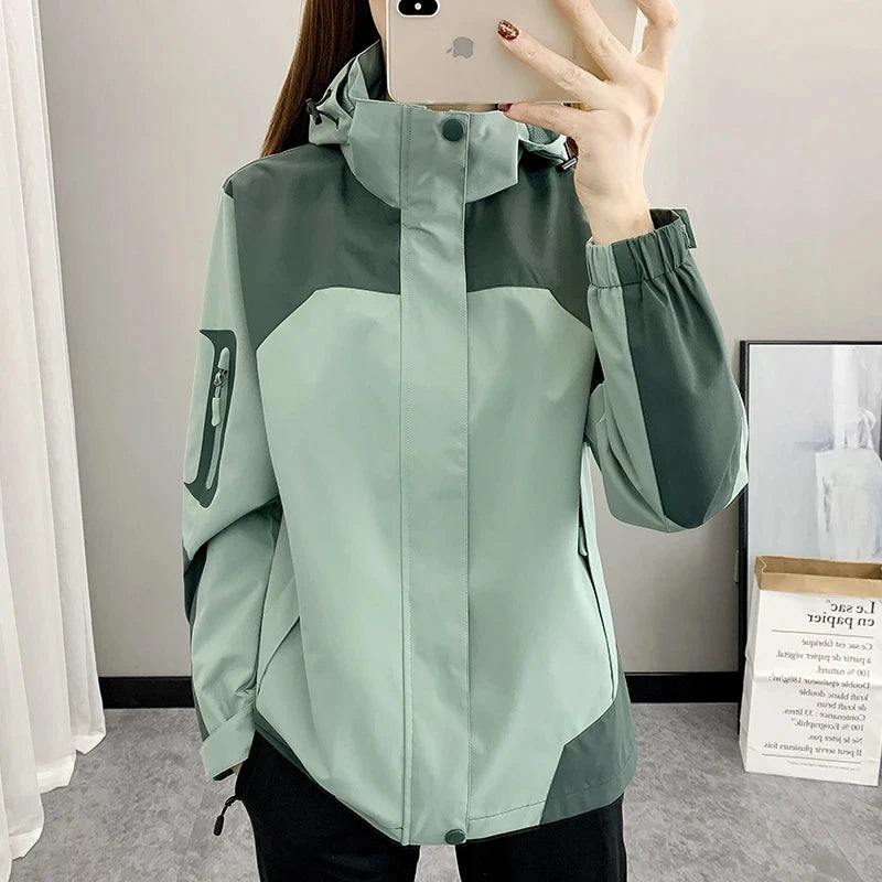 Women’s Sage Green Hooded Waterproof Windbreaker Jacket | Lightweight Outdoor Zip-Up Rain Jacket for Hiking, Travel & Everyday Wear