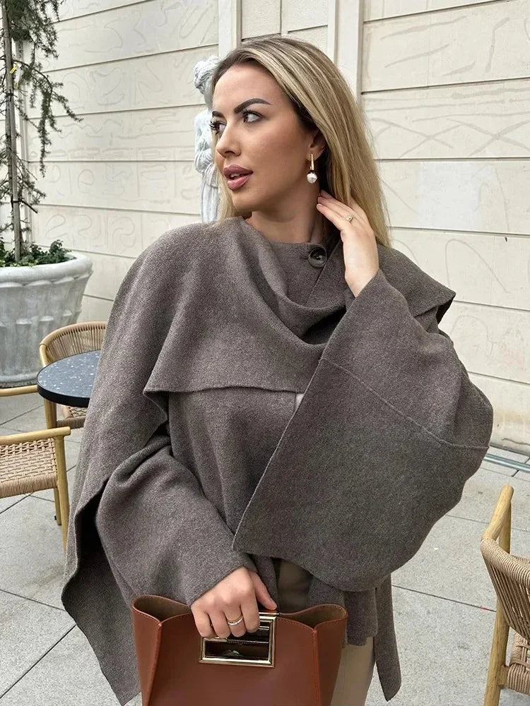 Women’s Oversized Cape Coat | Elegant High Neck Poncho Jacket