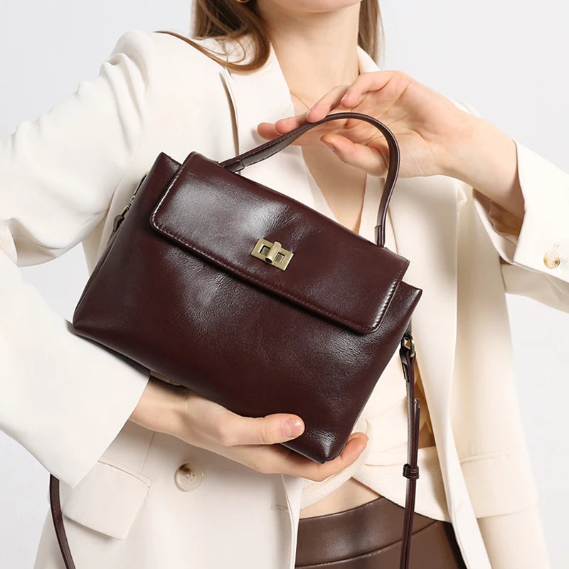 Vintage Leather Satchel Bag for Women | Elegant Top Handle Crossbody Handbag | Designer Shoulder Purse | Everyday Fashion Tote