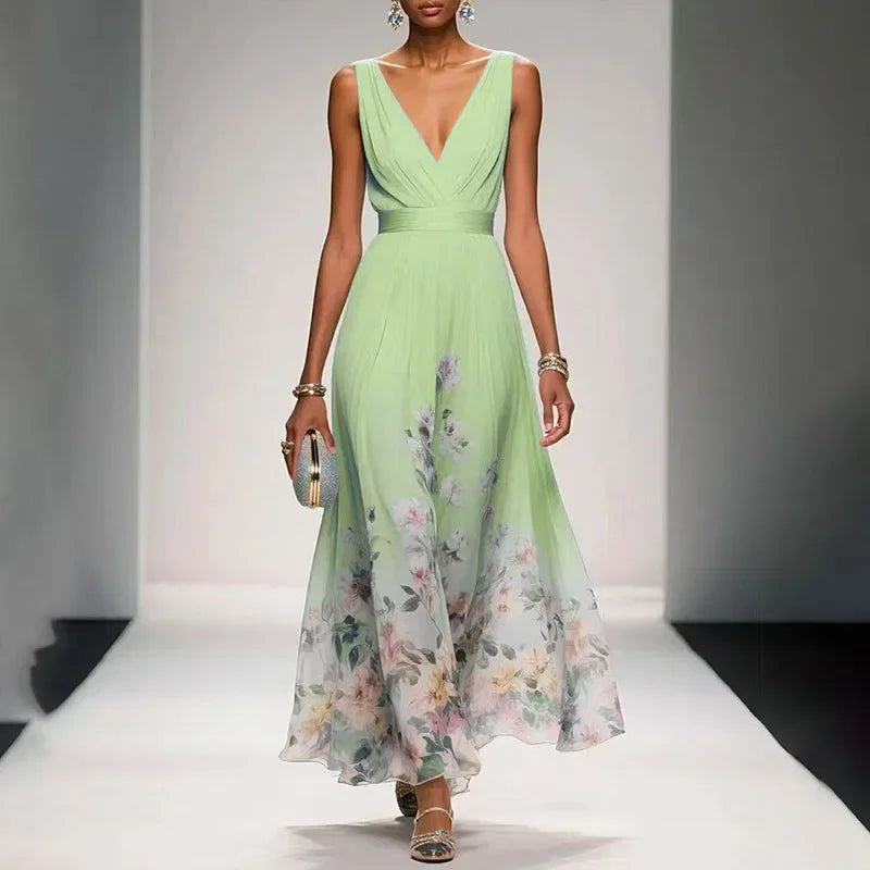 Floral Maxi Dress Women | V Neck Sleeveless A Line Evening Dress