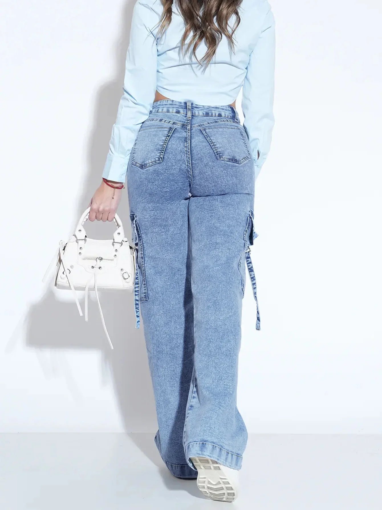 Women High Waist Cargo Wide Leg Jeans Streetwear Baggy Denim Pants