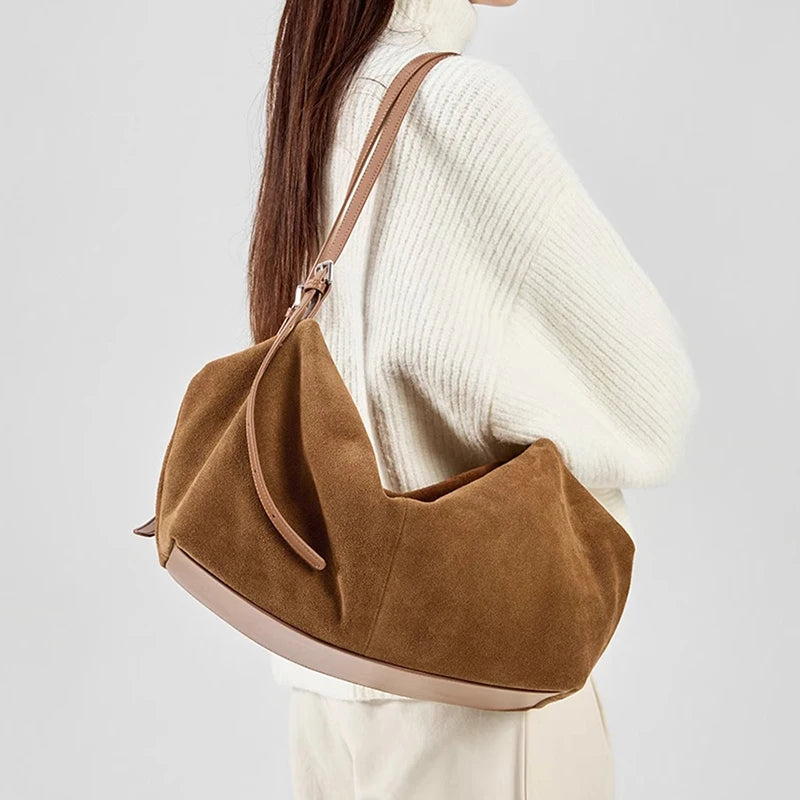Suede Hobo Shoulder Bag for Women | Large Capacity Casual Handbag | Minimalist Slouchy Tote Purse | Everyday Fashion Bag