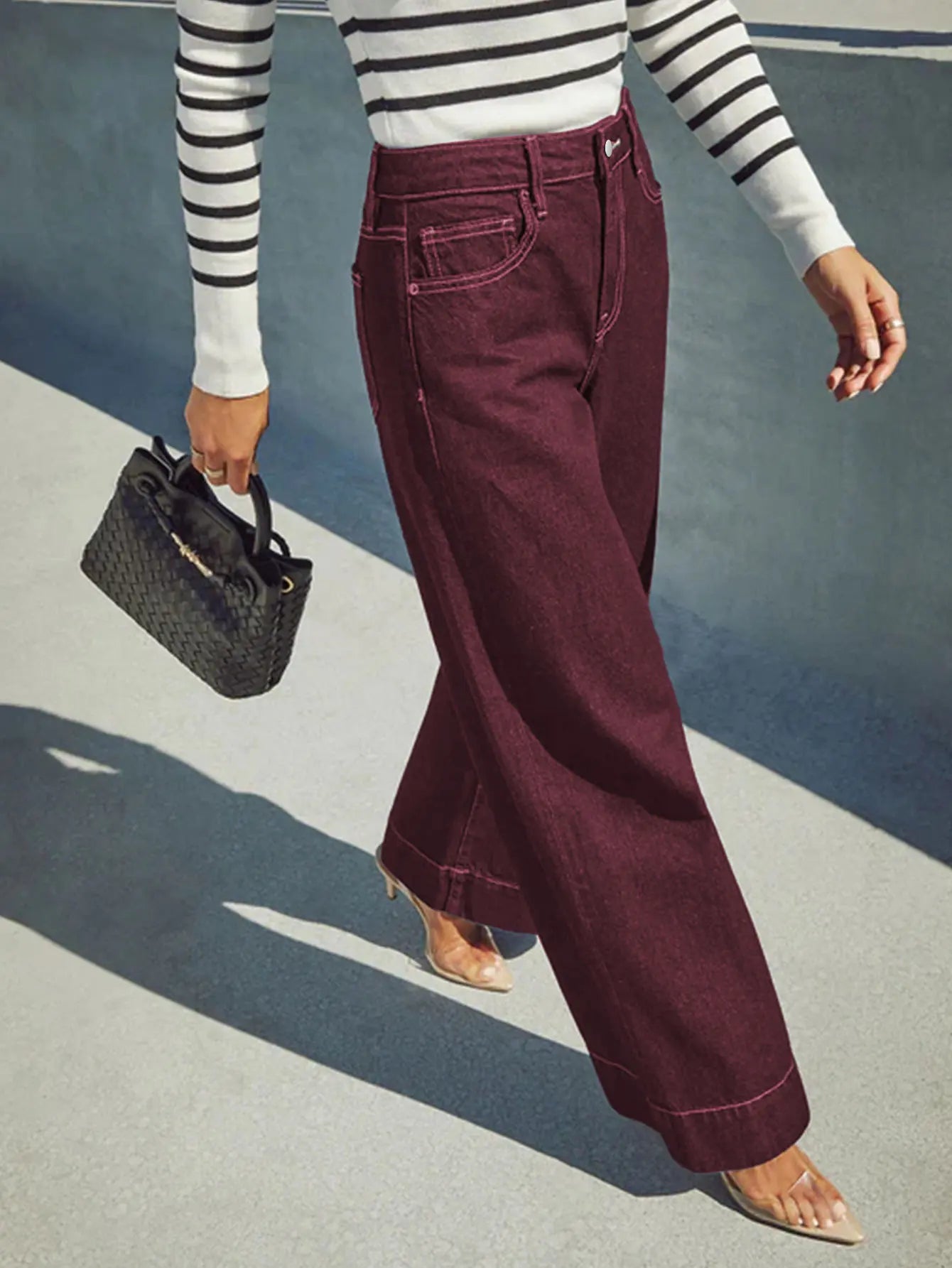Women High Waist Wide Leg Denim Jeans Casual Straight Fit Palazzo Pants