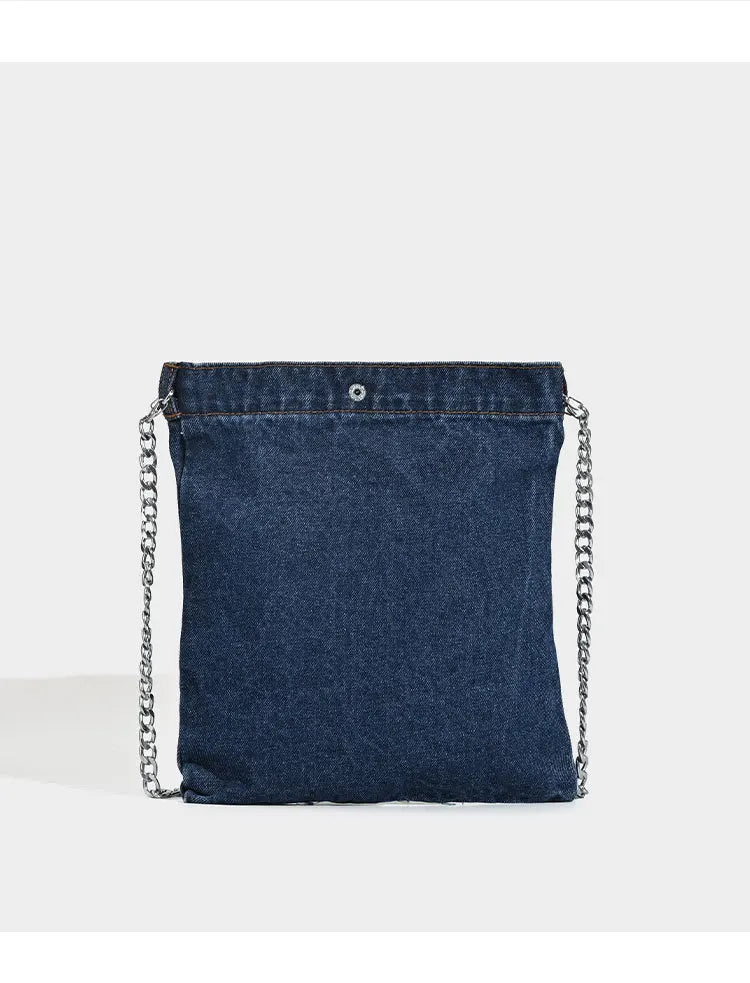 Embroidered Denim Shoulder Bag for Women | Floral Chain Crossbody Purse | Vintage Casual Handbag | Trendy Everyday Tote
