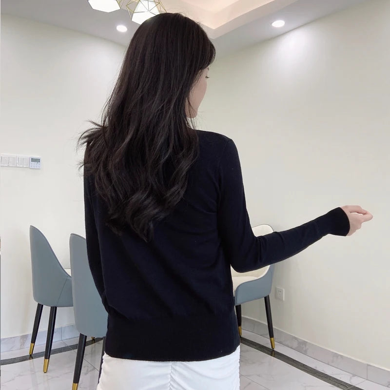 Women’s Black Lightweight Knit Cardigan | Slim Fit Button-Up V Neck Layering Sweater for Everyday Wear