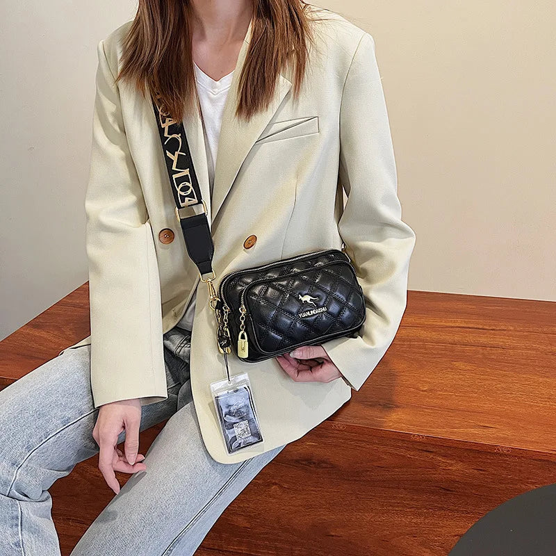 Quilted Crossbody Bag for Women | Double Zip Shoulder Purse | Luxury Mini Messenger Handbag