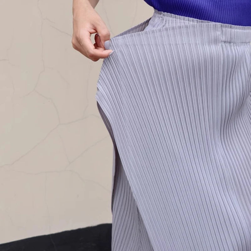 Women Pleated Midi Skirt High Waist Wrap Style Elegant Office Wear Skirt