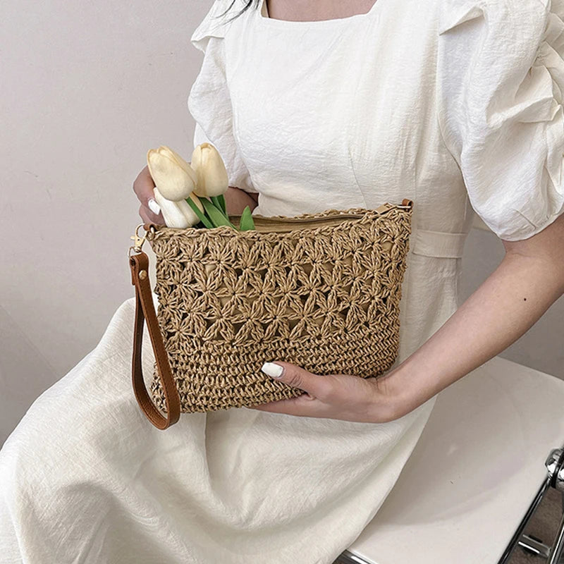 Woven Crochet Shoulder Bag for Women | Boho Summer Handbag | Casual Straw Crossbody Purse | Trendy Beach Tote
