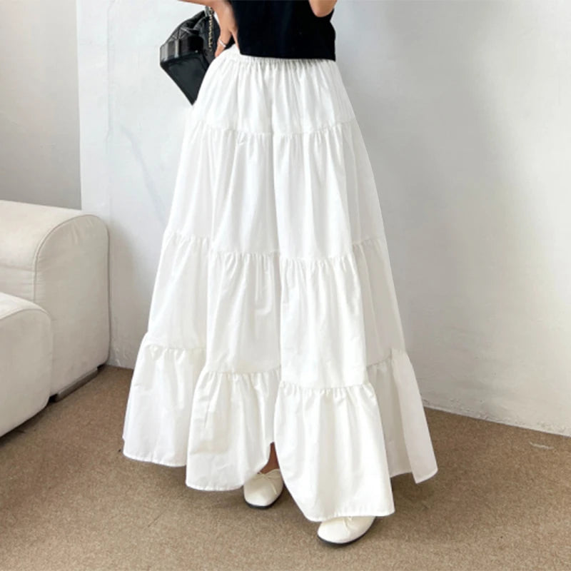 Women High Waist Tiered Maxi Skirt Flowy Boho A Line Long Skirt