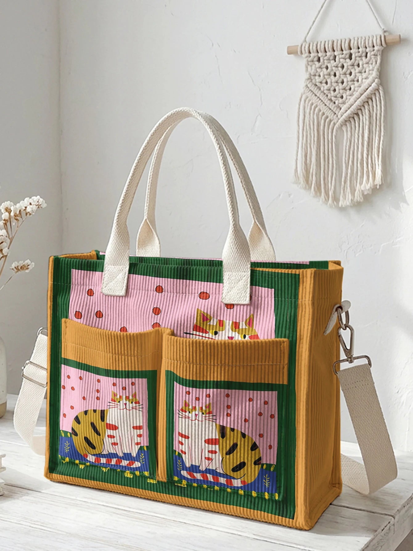 Cute Cartoon Canvas Tote Bag for Women | Large Capacity Shoulder Handbag | Casual Travel Shopper Tote | Everyday Utility Purse
