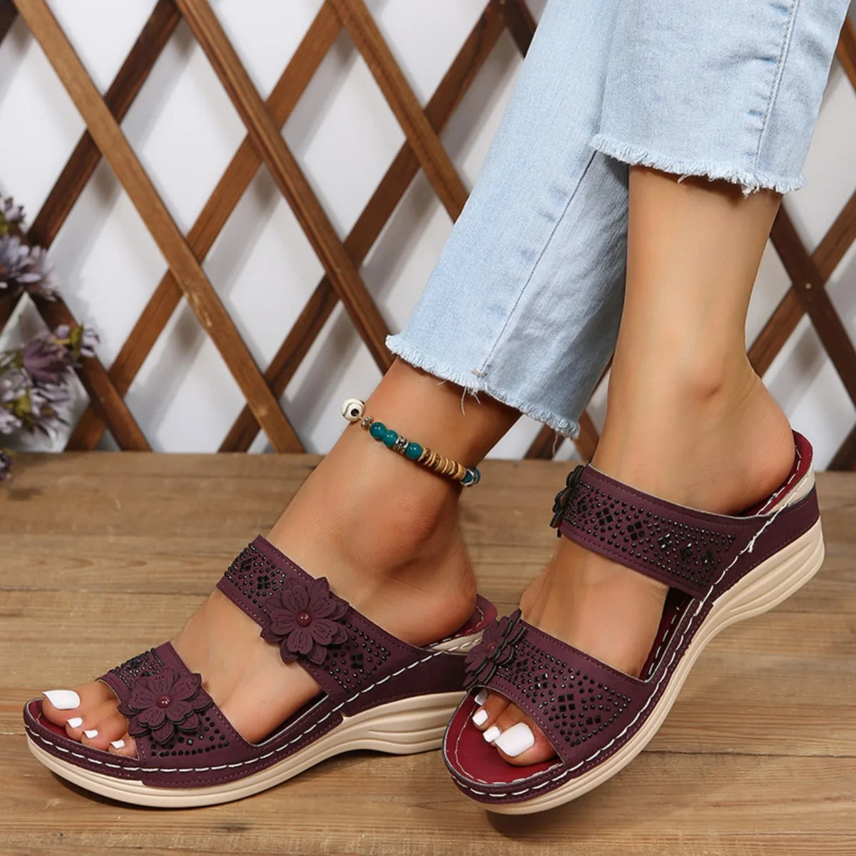 Women’s orthopaedic Floral Comfort Wedge Sandals – Casual Slip-On Platform Slippers for Everyday & Summer Wear