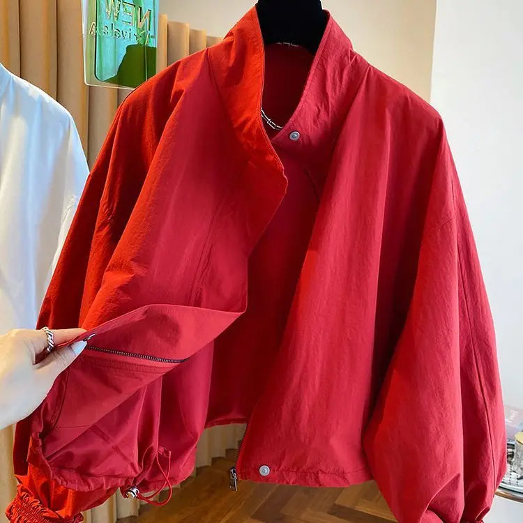 Women’s Cropped Windbreaker Jacket | Minimalist High Neck Lightweight Bomber Coat
