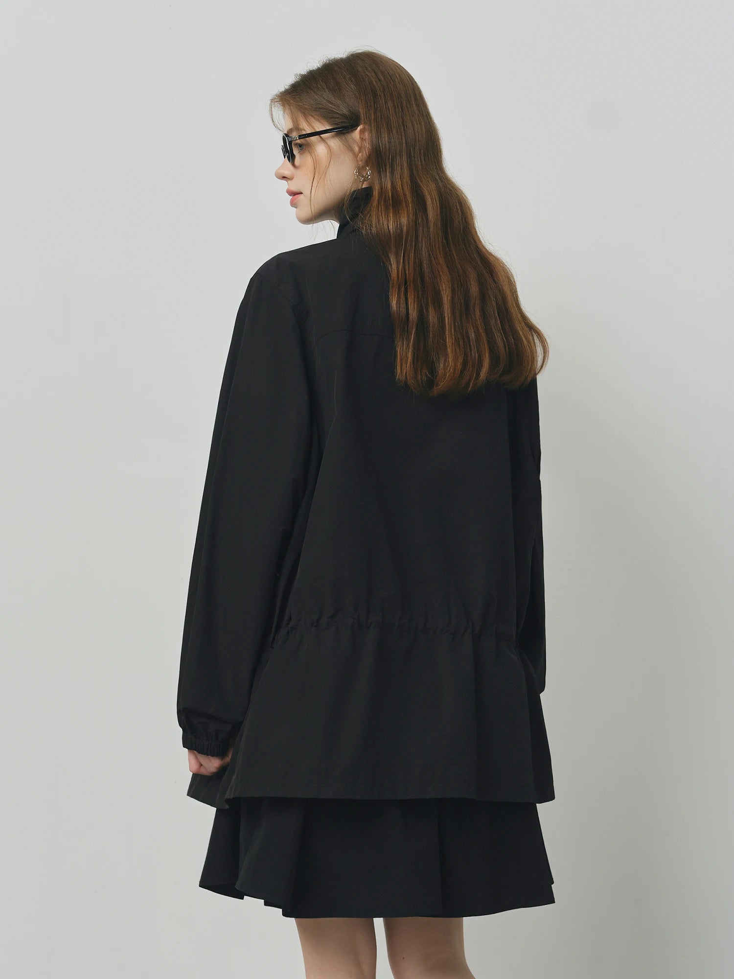 Women’s Oversized Black Utility Parka Jacket | Drawstring Windbreaker Coat Casual Streetwear Outerwear