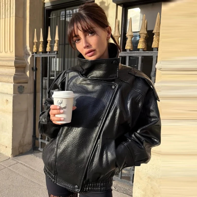 Faux Leather Moto Jacket | Oversized Biker Jacket