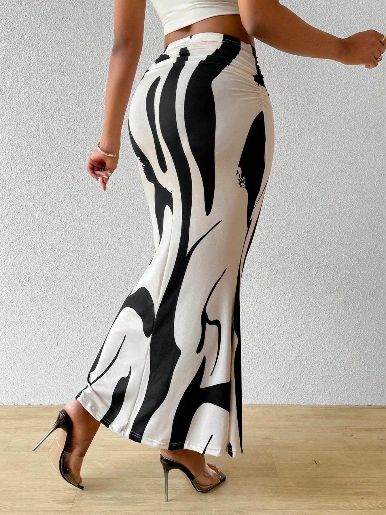 Women Abstract Print Maxi Skirt High Waist Bodycon Mermaid Long Skirt