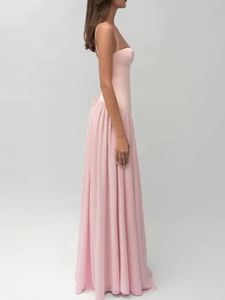 Women’s Blush Pink Corset Maxi Dress | Lace-Up Back Elegant Formal Gown for Weddings, Proms & Special Occasions