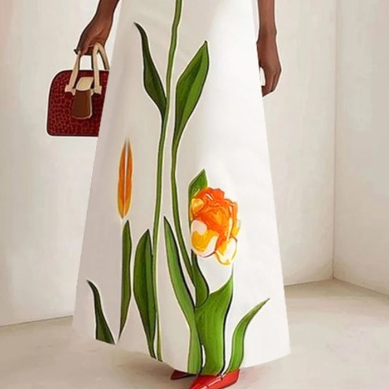 Floral Printed Maxi Dress Women | Short Sleeve A Line Elegant Evening Dress